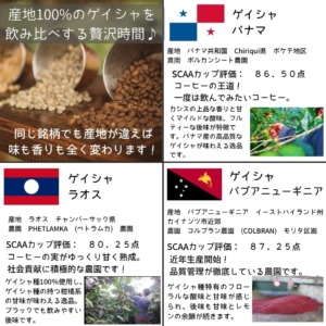 ゲイシャ３種の解説。豆の特徴　